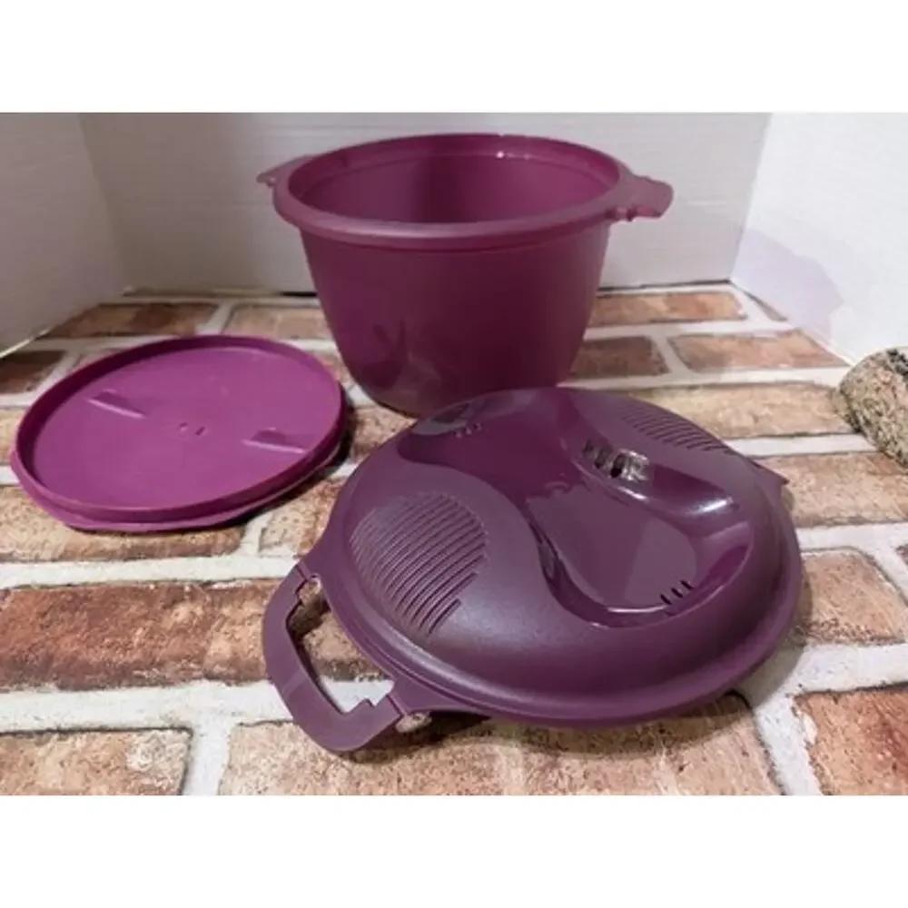 Tupperware Microwave Rice Grain Maker Cooker Steamer 3 Piece Set Purple 2.2L